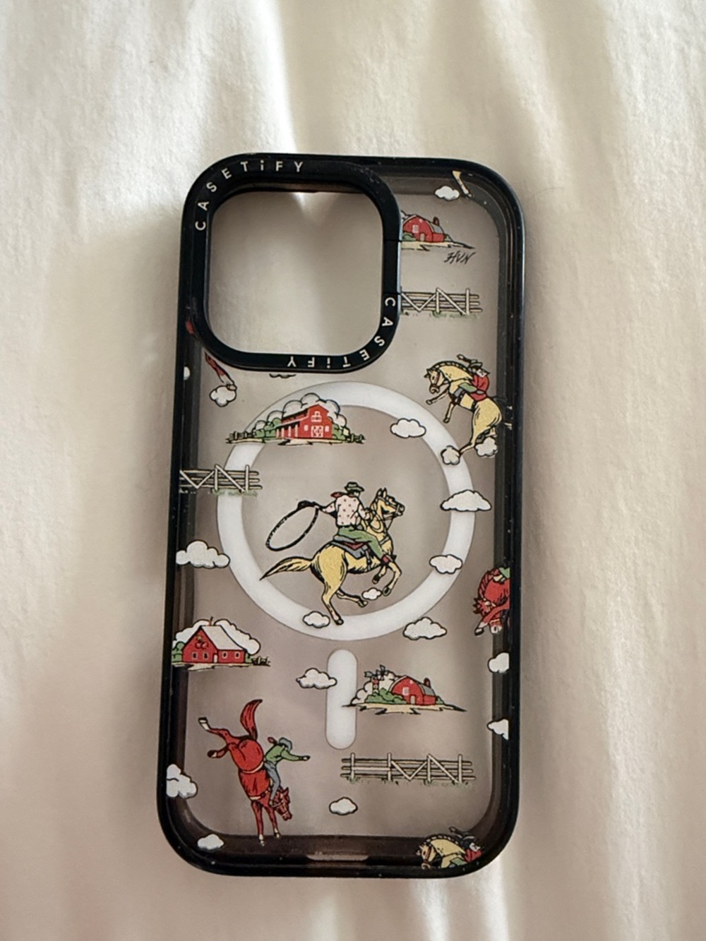 Casetify Black Trim Clear Case with Colorful Cowboy Rodeo Print